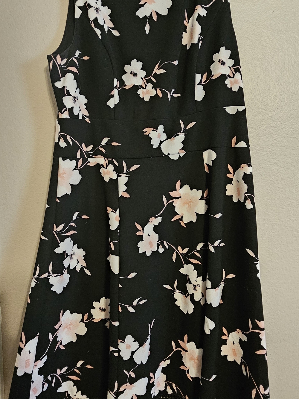 Liz Claiborne Black Floral Dress with Pink and Light Blue Accents
